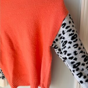 THML Coral Sweater with Animal Print Sleeves